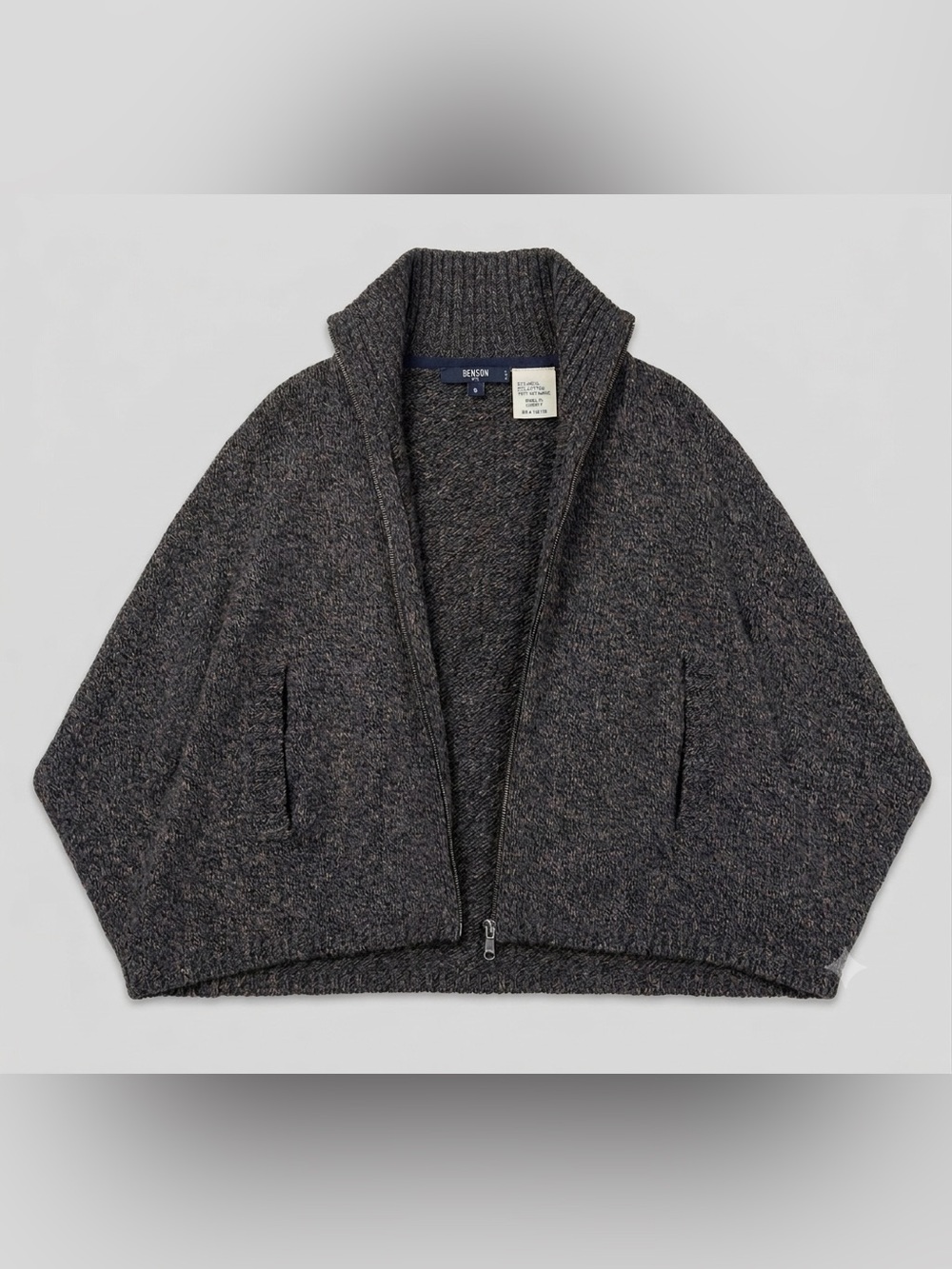 Benson Wool-Blend Full-Zip Knit Shawl - Size Small - Charcoal Dark Grey Heather